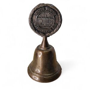 White House Souvenir Bell Washington DC Capitol Bronze Tone Metal 3.5in Vintage